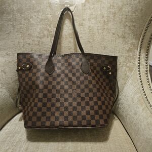 Brown Check Tote Bag with Double Handles